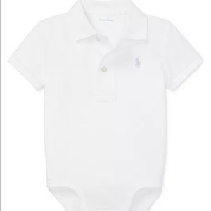 NWT RALPH LAUREN INTERLOCK POLO BODYSUIT - WHITE with Pink Pony - 9M